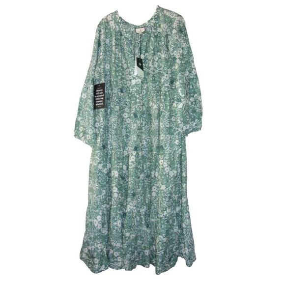 Tuckernuck Dress Sailor's Valentine Salty Paloma Caftan Green White Sz. 3X New - Picture 1 of 5